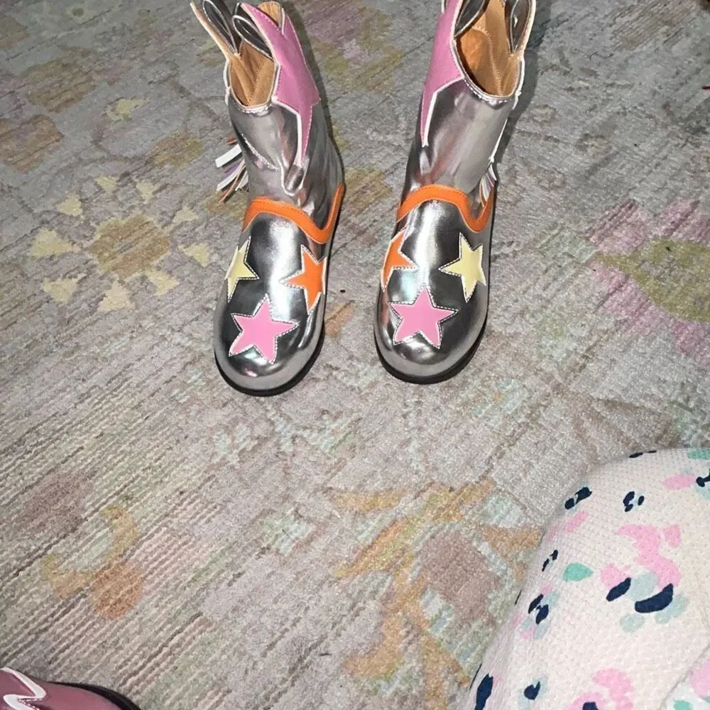 Metallic little girls fringe cowgirl boots sz 12 READ DESCRIPTION RUN SMALL